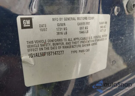 2008 Chevrolet Cobalt Lt z USA, uszkodzony, nr VIN 1G1AL58F187147277